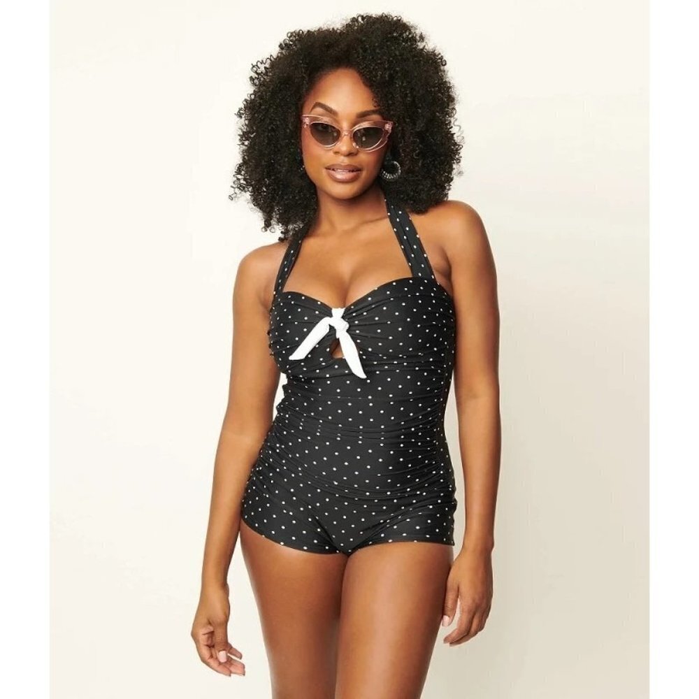Unique Vintage Black & White Pindrop 1950s Romper Swimsuit